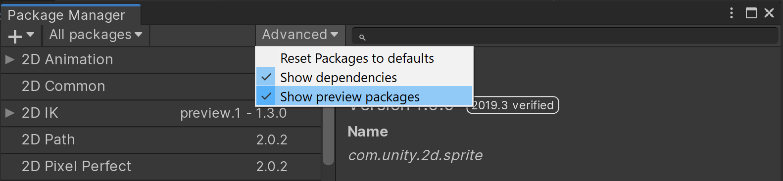 Enable Preview Packages