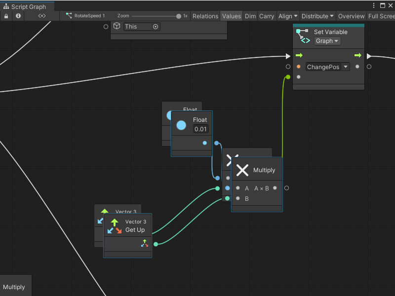 An image of the Graph window. Three selected nodes have been duplicated and sit on top of the original nodes.