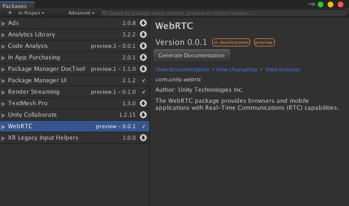 WebRTC Package Manager