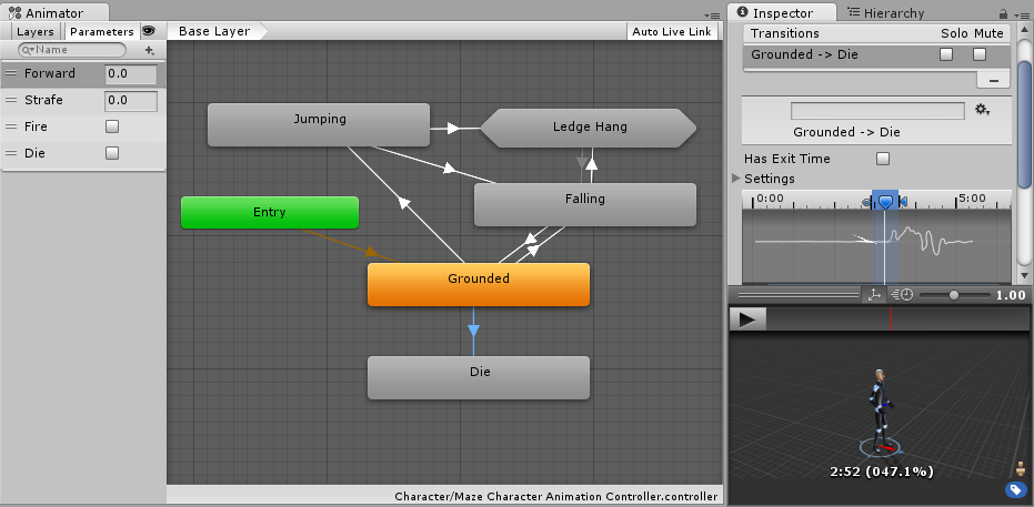 Typical view of an Animation State Machine in the Animator window