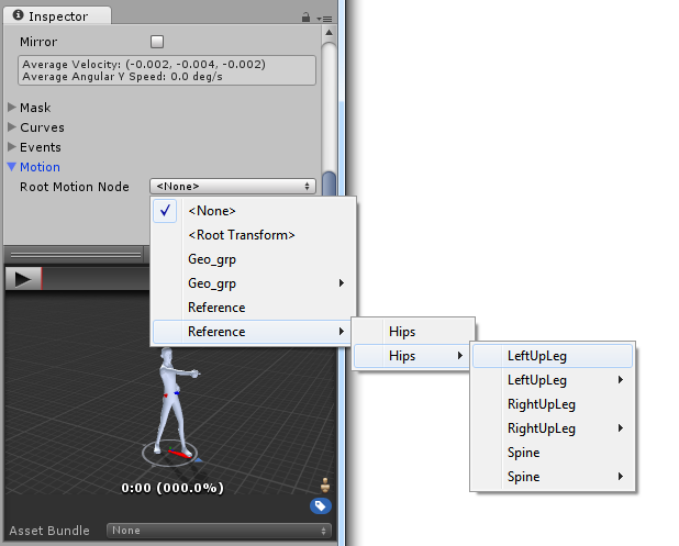 Traversing the hierarchy of objects to select a root motion node