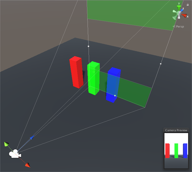 Gate Fit 设置为 Horizontal：分辨率门宽高比为 0.66:1 (600 x 900 px)。胶片门宽高比为 1.37:1 (16mm)。绿色区域表示 Unity 在 Game 视图中对图像进行过扫描的位置。