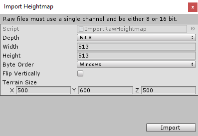 Import Heightmap 窗口