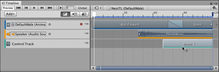 Double-click the Control clip to edit the nested BoardTL Timeline instance from within the master