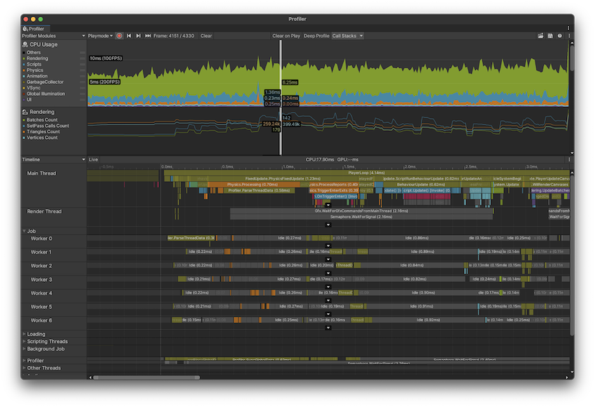 CPU Usage Profiler 模块以及 Timeline 视图