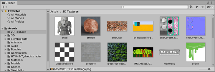 The Project window shows Assets that Unity has imported into your project