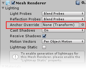 Mesh Renderer 组件上的 Anchor Override 设置。