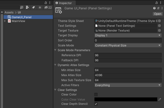 No need to change the default PanelSettings