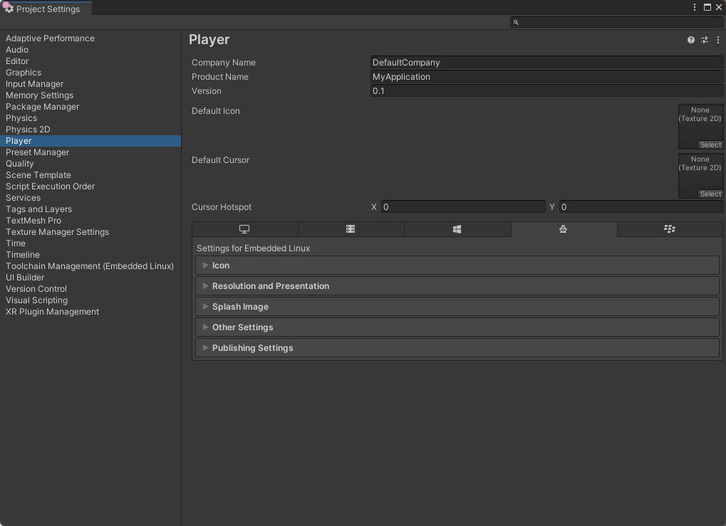 PlayerSettings for EmbeddedLinux