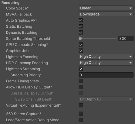 Rendering settings for UWP.