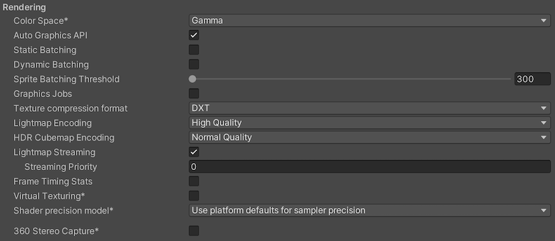 WebGL 平台的 Rendering Player 设置