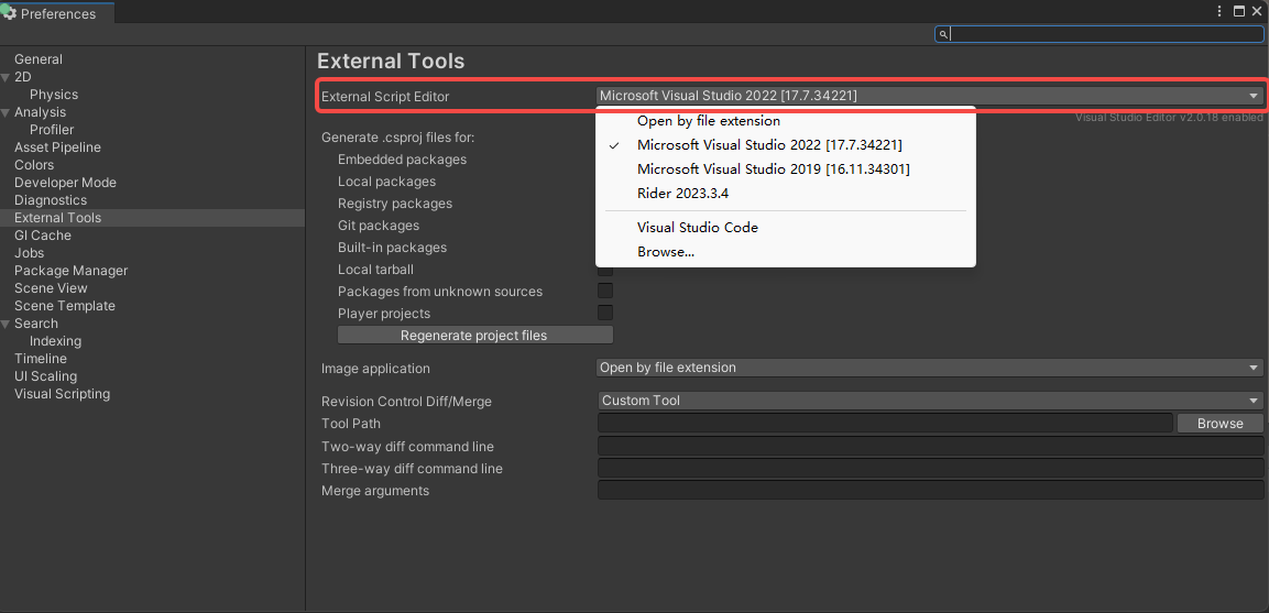 The External Tools settings