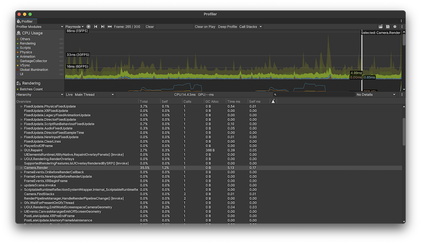 CPU Usage Profiler 模块以及 Hierarchy 视图