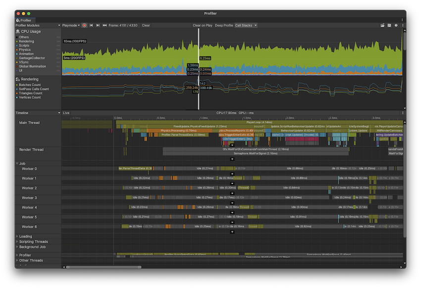 CPU Usage Profiler 模块以及 Timeline 视图