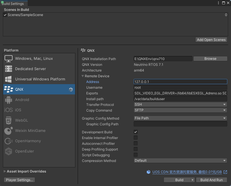 QNX Buildsettings