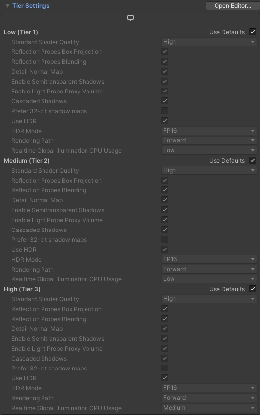 Player 设置中显示的 Tier Settings