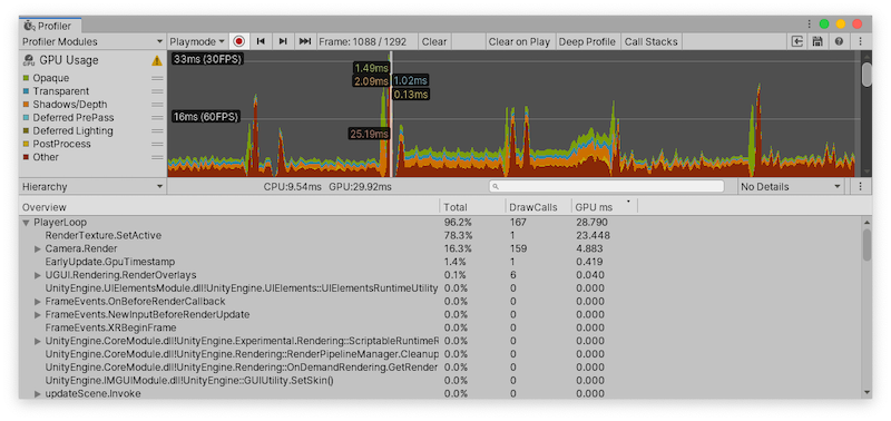 Profiler 窗口中的 GPU Usage Profiler