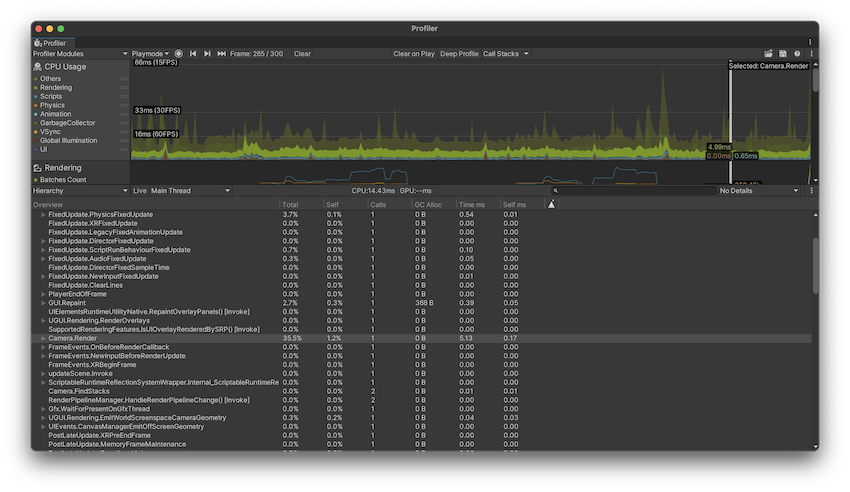 CPU Usage Profiler 模块以及 Hierarchy 视图