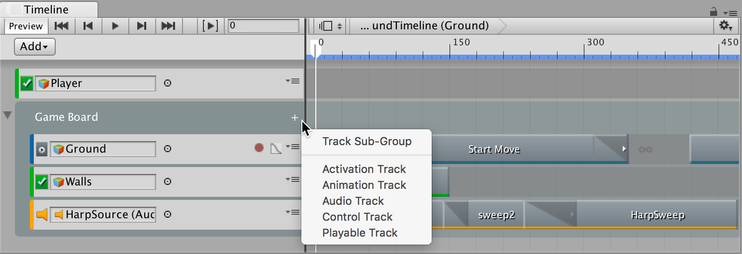 Click the Plus icon to add tracks and sub-groups to Track groups