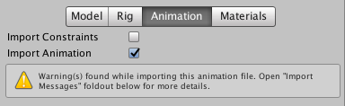 Animation import warning messages