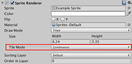 Establezca el Draw Mode en Tiled para acceder a Tile Mode en Sprite Renderer 