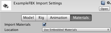 The Materials tab defines how Unity imports Materials and Textures