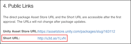 The Public Links section shows both the long and short URLs for your Asset page