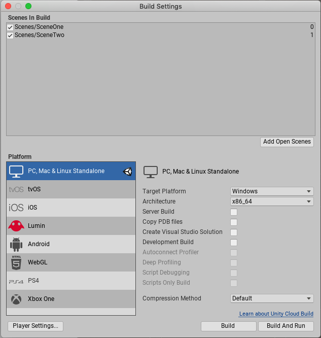 Standalone Build Settings