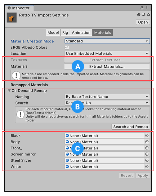 Import settings for Materials