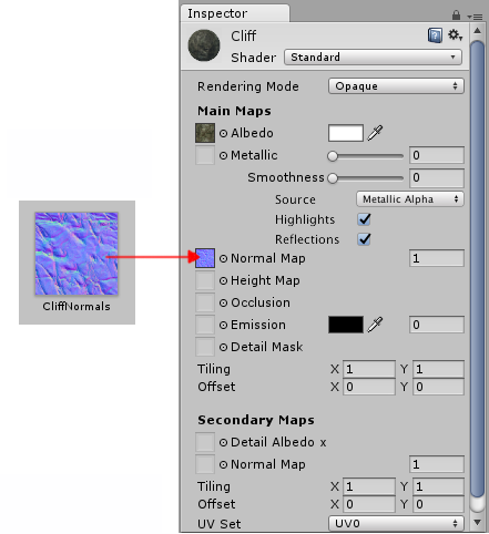 Colocando una textura normal map a la ranura correcta en un material utilizando el Standard Shader