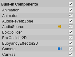 The Built-in Components checkbox toggles gizmo visibility for every type of component listed in that section