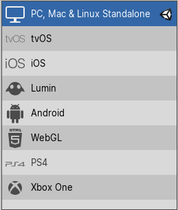 Platform list from the Build Settings window
