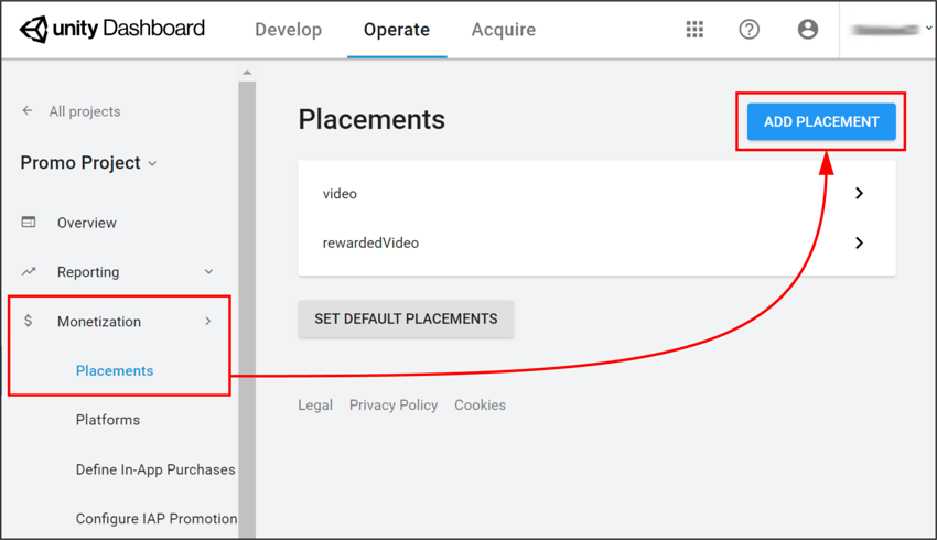 Dashboard に Placement を加えます