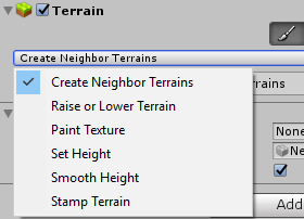 Terrain インスペクターの Create Neighbor Terrains ツール
