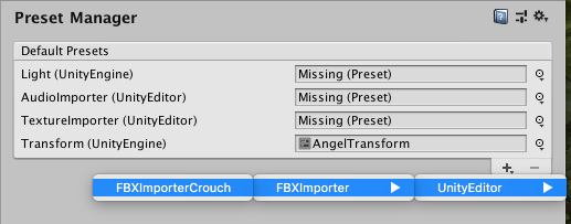 + をクリックして CrouchImporter を選択し、インポートしたモデルのデフォルトとして指定します