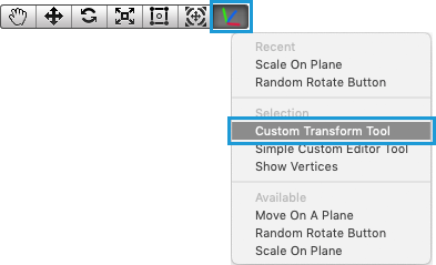 メニューから Custom Transform Tool を選択すると、シーンビューのツールバーにアイコンが表示されます