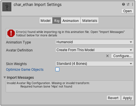 Unity は有効なアバターの作成に失敗しました