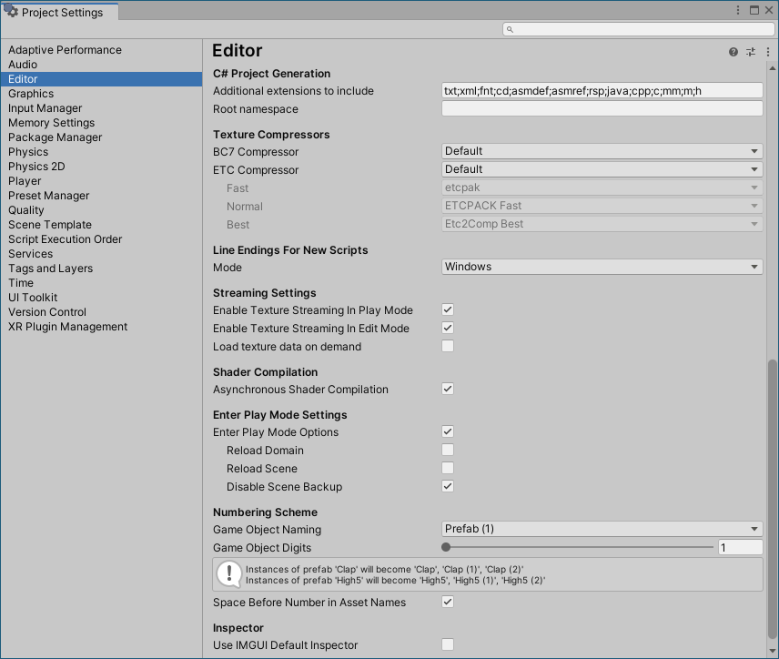 Editor settings