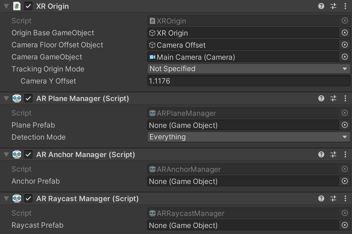 XR Origin ゲームオブジェクトと各種マネージャー