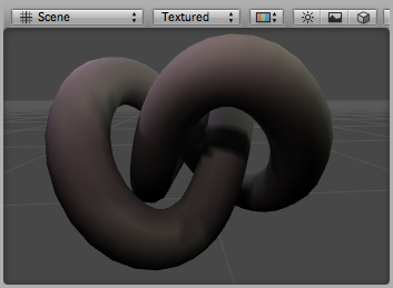 Debug Colors shader applied to a torus knot model that has illumination baked into colors