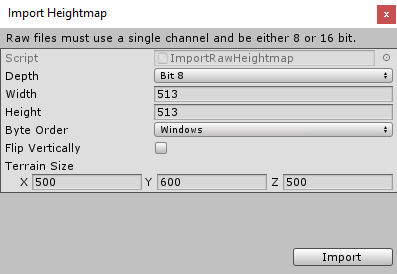 Import Heightmap 창