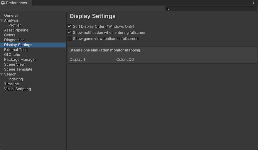 Display Settings on the Preferences window