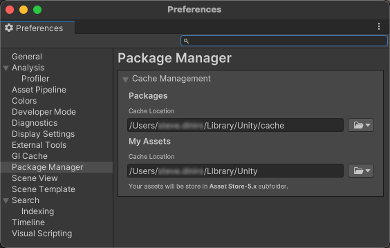 The Preferences window with the Package Manager category selected