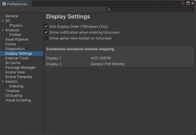 Display Settings on the Preferences window