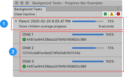 Background Tasks 창의 하위 작업