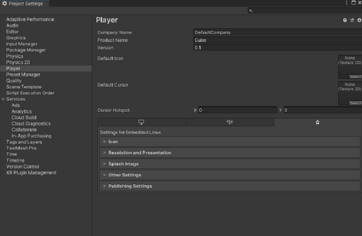 임베디드 Linux용 메인 Player 설정 창