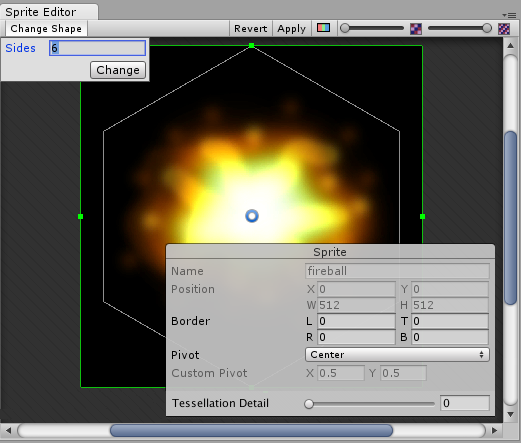 Sprite Editor: Polygon resizing - size and pivot point - click on the polygon to display these options