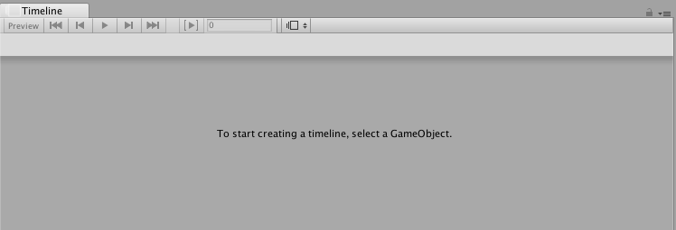 With no GameObject selected, the Timeline Editor window provides instructions