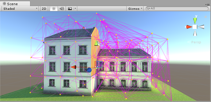 Light probes placed around a LOD model.