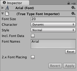Import Settings for a font